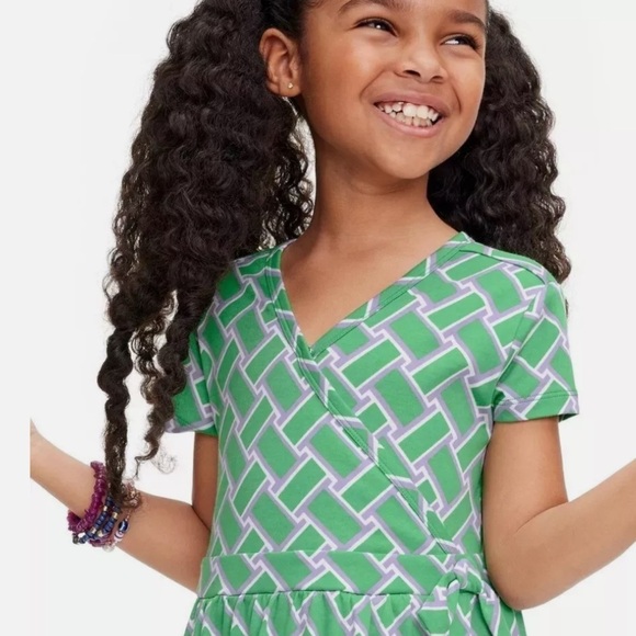 Kids' Short Sleeve Vintage Weave Green Faux Wrap Dress dvf for target new - Picture 5 of 7